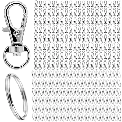 Produktbild von Schlüsselringe und Karabinerhaken mit Drehgelenk, 320 Stück, Silber, zum Basteln