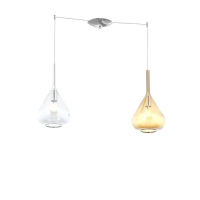 Obrázek produktu pro Kona Contemporary Suspension Metal Chrome Clear Glass Amber 2 světla E27