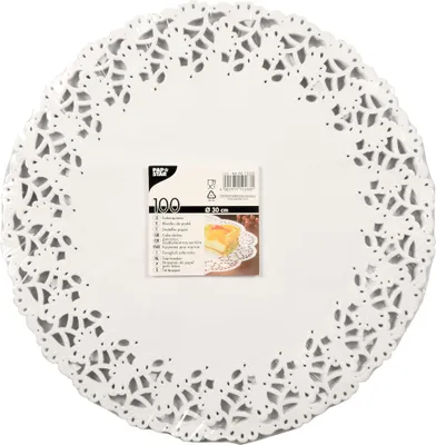 Zdjęcie produktu dla Papstar Tortenspitzen weiss rund 30cm 100 Stück 12263