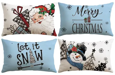 Kissenbezüge 30x50 cm, 4er-Set, Weihnachtsmotive, blau