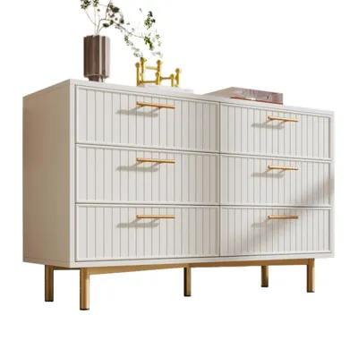 Produktbild von Schubladenkommode Kommode mit 6 Schubladen, Weiß Sideboard Highboard für Schlafzimmer & alle Wohnräume , Weiß -H75/B120/T40 cm