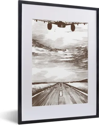 Produktbild von MuchoWow® MuchoWow® Gerahmtes Poster Flugzeug - Luft - Schwarz - Weiß 30x40 cm - Poster mit zchwarzem Bilderrahmen - Wandposter Schlafzimmer