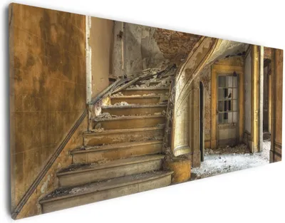 Produktbild von Wallario Premium Leinwandbild Massive Steintreppe in herrenlosem Haus in Größe 30 x 75 cm