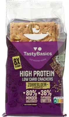 Produktbild von TastyBasics Low Carb High Protein Sonnenblumen Cracker 200g – Ballaststoffreich, kohlenhydratarm