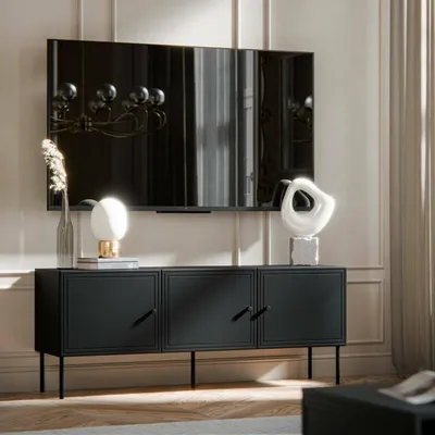 Image de Sarzana - Meuble TV, 151x40x60h cm Noir, 3 Étagères