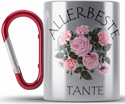 Produktbild von Trendation - Beste Tante Edelstahl Tasse Karabiner Geschenk Karabiner Edelstahl Tasse Karabiner Edelstahl für Beste Tante der Welt Geschenkidee Geburtstag (Rot)