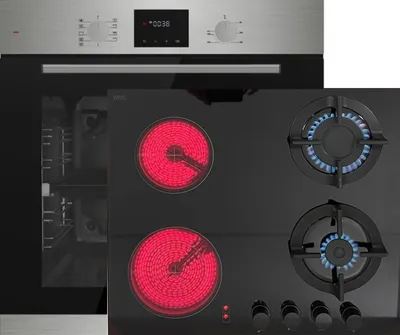 Produktbild von Einbauherdset Autark mit Elektrobackofen Edelstahl + Hybrid Kombi Gas Elektro Kochfeld