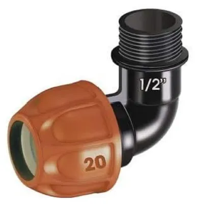 Image de Raccord coudé Claber Ø 20 mm, filetage 1/2" mâle 90324