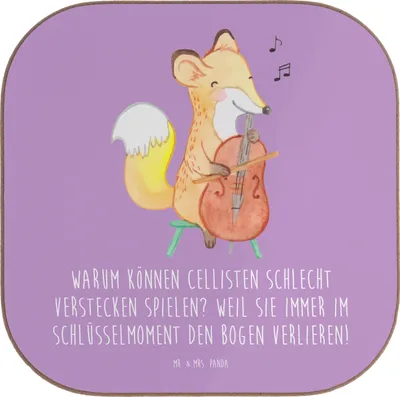 Produktbild von Mr. & Mrs. Panda unterleger Cello Schlüsselmoment - Lavendeltraum - Geschenk, Musikinstrument, Klassische Musik, Musiker, Untersetzer Glas, Solo, Orchester, Coaster
