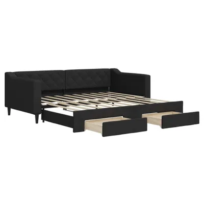 Produktbild von vidaXL Tagesbett Ausziehbar mit Schubladen Schwarz 90x190 cm Stoff