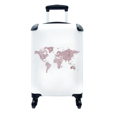 Produktbild von MuchoWow® Koffer Handgepäck Trolley Rollkoffer Kleine Reisekoffer mit 4 Rollen - Weltkarte - Marmor - Rosa - Cabin Size < 55x40x23 cm & 55x40x20 cm - Fotokoffer - Kabinenkoffer - Boardgepäck - Reise-Box - Reisekoffer - Reisegepäck - Koffer mit Bild - Trolley für Kinder