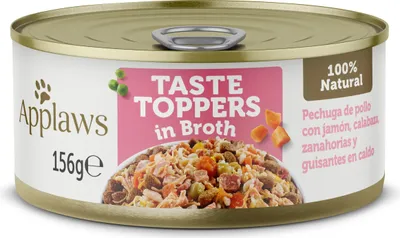 Productafbeelding van APPLAWS HONDENVOER TOPPER, KIPPENHAMBROOD, VERDILDE BOUILON, 12 x 156 gram