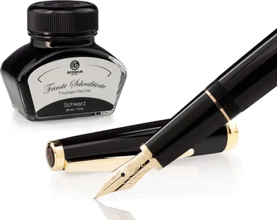 Obrázok produktu pre Súprava plniacich pier Cleo Skribent Classic Gold Black, plniace pero a 30 ml atramentu čiernej farby
