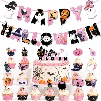 Halloween Torten-Dekoration Set – 6 Stück Tortenstecker, Papier