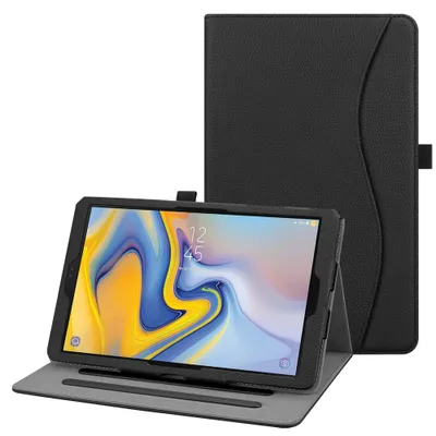 Produktbild von Fintie Hülle für Samsung Galaxy Tab A 10.5 2018 - Multi-Winkel Betrachtung Kunstleder Schutzhülle mit Dokumentschlitze, Auto Sleep/Wake für Samsung Tab A 10.5 SM-T590/T595, Schwarz
