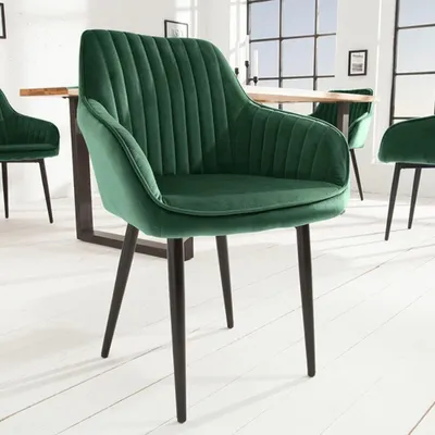 Produktbild von Eleganter Stuhl MILAN Samt grün Ziersteppung Armlehnen
