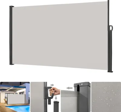 Produktbild von YARDIN Seitenmarkise Ausziehbar 180 x 300 cm, Balkon Sonnenschutz Sichtschutz Markise aus Polyester, Windschutz für Garten Terrasse, Grau