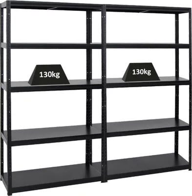 Produktbild von Mega Deal | 2x Schwerlastregal Steel Eagle | HxBxT 180x100x40 cm | Fachlast 130kg | Schwarz