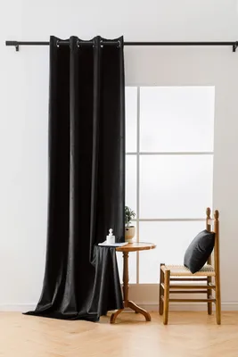 Produktbild von Gardinen Baumwolle Market - Verdunkelungsvorhang - Gardinenstange Curtains - Vorhänge für Fenster und Balkontür - mit Ösen , 270x140 cm, Schwarz
