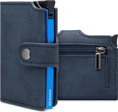 Produktbild von Shielded Slim Wallet mit Münzfach |Kartenetui mit Münzfach & RFID-Schutz & Anti-Cloning | Geldbörse für Scheine, Münzen & 9 Kreditkarten | Dunkelblau