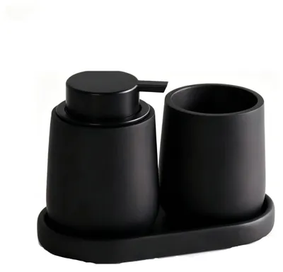Produktbild von Badezimmer-Set 3-teilig Soap Dispenser, Becher, Schale, Kunststoff Schwarz, 300 ml, Für Bad Und Küche