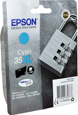 Produktbild von Epson Padlock 35XL Vorhängeschloss DURABrite Ultra Single Cyan Tinte, Hohe (XL-) Ausbeute, Cyan, 20,3 ml, 1 Stück(e), 1900 Seiten