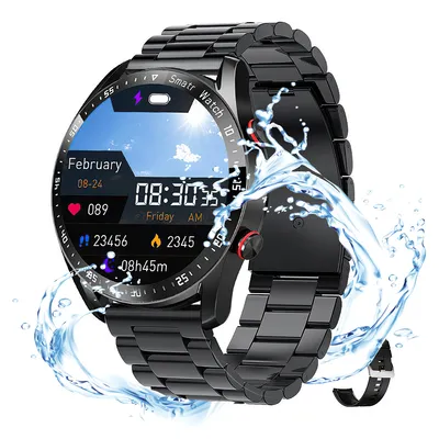 Produktbild von Smartwatches, Smartwatch Herren IP67 Wasserdicht Armbanduhr, Mit Edelstahlband und Silikonband, Schwarz