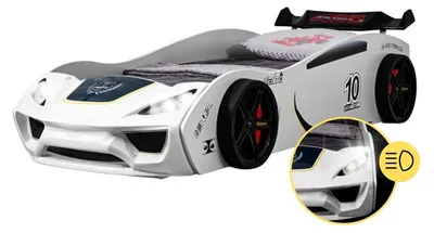 Produktbild von Autobett Dream Racer Kinderbett im Rennauto-Design mit Lattenrost 90x200, Spoiler Spielbett Weiß