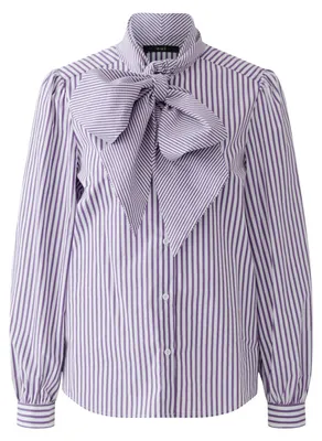 Produktbild von Oui Bluse gestreift weiß violett mit Stehkragen Puffärmel Größe 36
