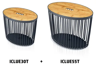 Zdjęcie produktu dla Zestaw 2 uniwersalnych owalnych koszy z bambusowymi pokrywami CLUBO 30+55l antracytowy