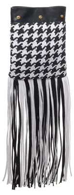 Image de Versace Sac à bandoulière pied-de-poule, franges, cuir et coton