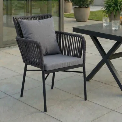Produktbild von Gartenstuhl AFUERA 6er Set, schwarz/grau - Balkonstühle mit Sitzkissen, Terassenstühle aus Aluminium, wetterfest [max. Belastbarkeit 120 kg]