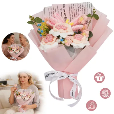 Produktbild von Gehäkelter Blumenstrauß, Handarbeit in Rosa, Handgefertigter Strauß – ein schönes Geschenk zu Weihnachten, Muttertag und Valentinstag