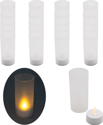 Produktbild von 16x LED Windlicht Teelicht Kerze Batterie Glas Timer Warmweiß Kerzenhalter Flackernd