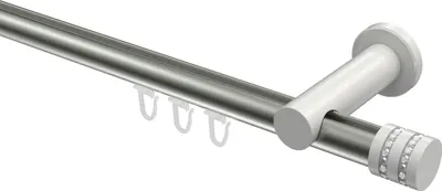 Produktbild von Interdeco Innenlaufstange / Gardinenstange mit Innenlauf Edelstahl-Optik / Weiß, Typ Platon Estana (Glitzerkappe), 20 mm Ø 1-läufig, 240 cm