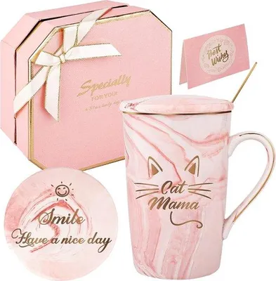 Immagine prodotto di Tazza da caffè "Mamma gatta" 420 ml - Set regalo rosa