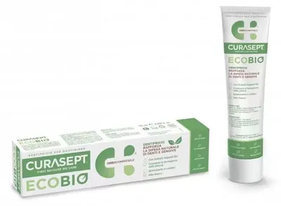 Produktbild von Zahnpasta, Curasept, Ecobio, mit natürlichen Extrakten, parabenfrei, fluoridfrei, 75ml