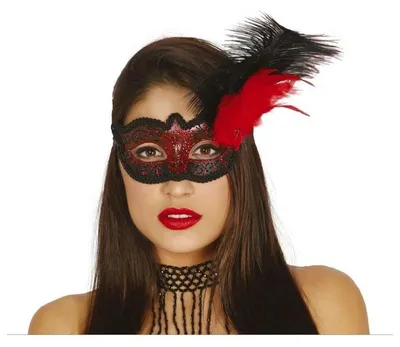 Obrázek produktu pro y zdobená maska s peřím showgirl červená