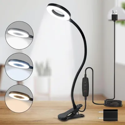 Image de Lampe de bureau - Lampe Klem - Pour la lecture et le travail - 3 couleurs, 10 niveaux d'intensité - Col de 70 cm - Noir