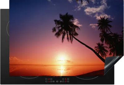 Produktbild von KitchenYeah© Herdabdeckplatte Silhouette von Palmen bei Sonnenuntergang , 77x51cm, Küche Deko, Glaskeramikkochfeld Herdabdeckung, Abdeckplatte fùr Kochfeld