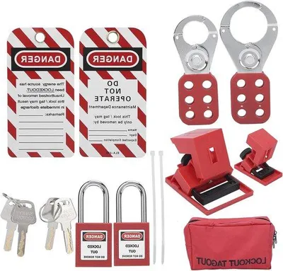 Produktbild von Sicherheits-Schlüsselset mit 4 Schlüsseln, 25 mm und 38 mm, mit Sicherheitsklemmen und Hasp-Warnschild für elektrische Lockout-Tagout-Anlagen