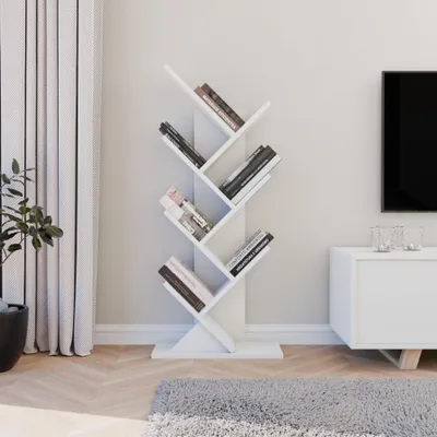 Productafbeelding van Boomvormige boekenkast met 7 niveaus - Wit, geschikt voor woonkamer en thuiskantoor