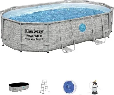Produktbild von Aufstellpool Bestway Steel Pro Max, 488 x 305 x 107 cm, Sandfilter, Leiter, Abdeckung, Rattan Optik