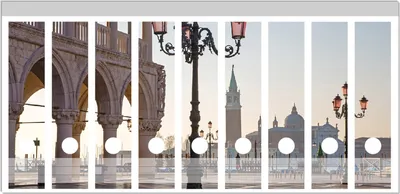 Produktbild von Wallario Ordnerrücken Sticker, selbstklebend für breite Ordner, 9 Stück, Motiv Venedig - Dogenpalast, Markusplatz und San Giorgio Maggiore II