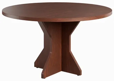 Imagen del producto de Mesa redonda para comedor, de 120 cm de diámetro, para 4-6 personas. Mesa de cocina con patas en forma de "C", color rojo-marrón, con aspecto de madera