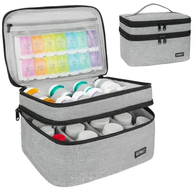 Image de Organisateur de trousse de premiers secours pour voyage, sac de rangement à deux compartiments, couleur gris
