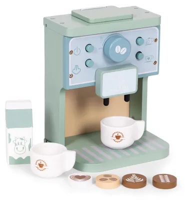 Immagine prodotto di Macchina da caffè in legno per bambini, set da barista da 8 pezzi ECOTOYS