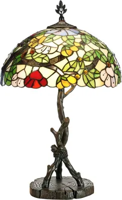 Produktbild von Casa Padrino Luxus Tiffany Tischleuchte Mehrfarbig / Schwarz Ø 40 x H. 62 cm - Runde Tiffany Schreibtischleuchte - Wohnzimmer Deko Leuchte - Scheibtisch Deko Leuchte - Luxus Tiffany Leuchten