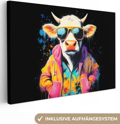 Produktbild von MuchoWow® - Leinwandbilder - Graffiti - Sommer - Schottischer Hochländer - Tier, Wandbild, Wanddeko Bilder Wohnzimmer, 30x20 cm