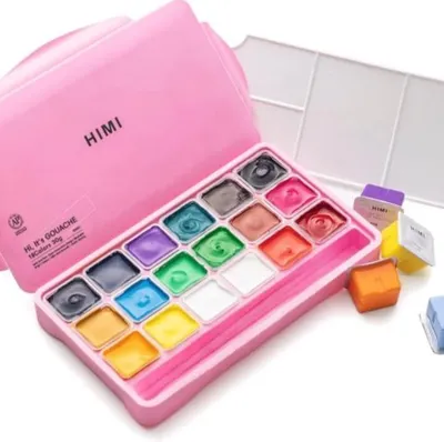 Immagine prodotto di HIMI, colori a tempera in vaschetta - Set di colori a tempera "Jelly Cup" - 18 colori - Edizione rosa